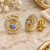 Oro Laminado Stud Earring, Gold Filled Style with Amethyst and White Cubic Zirconia, Polished, Golden Finish, 02.387.0015.1