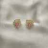 Oro Laminado Stud Earring, Gold Filled Style Baguette Design, with Pink and White Cubic Zirconia, Polished, Golden Finish, 02.387.0018