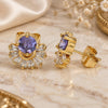 Oro Laminado Stud Earring, Gold Filled Style Baguette Design, with Amethyst and White Cubic Zirconia, Polished, Golden Finish, 02.387.0018.1