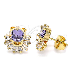 Gold Filled Ring — Stud Earring Baguette Design with Amethyst and White — main product view — SKU 143532 | Oro Laminado anillo — Stud Earring Baguette diseño with Amethyst and blanco — SKU 143532