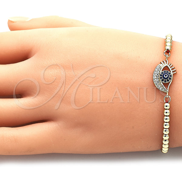 Gold Filled Bracelet — Adjustable Bolo Bracelet Evil Eye and Ball Design — alternate product view — SKU 143544 | Oro Laminado brazalete — Adjustable Bolo Bracelet Evil Eye and Ball diseño — SKU 143544