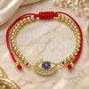 Oro Laminado Adjustable Bolo Bracelet, Gold Filled Style Evil Eye and Ball Design, with Sapphire Blue and White Micro Pave, Blue Enamel Finish, Golden Finish, 03.368.0039.11 (04 MM Thickness, 11 Inches Length)