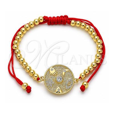 Oro Laminado Adjustable Bolo Bracelet, Gold Filled Style Judaica and Evil Eye Design, with White Micro Pave and White Cubic Zirconia, Polished, Golden Finish, 03.368.0040.11 (04 MM Thickness, 11 Inches Length)