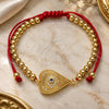 Oro Laminado Adjustable Bolo Bracelet, Gold Filled Style Evil Eye and Heart Design, with Sapphire Blue and White Micro Pave, Polished, Golden Finish, 03.368.0041.11 (04 MM Thickness, 11 Inches Length)