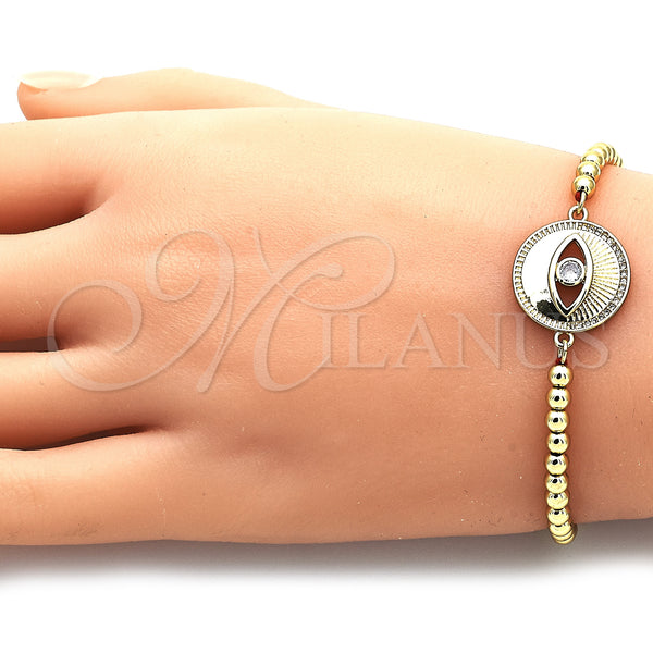 Gold Filled Bracelet — Adjustable Bolo Bracelet Evil Eye and Ball Design — alternate product view — SKU 143547 | Oro Laminado brazalete — Adjustable Bolo Bracelet Evil Eye and Ball diseño — SKU 143547