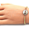 Oro Laminado Adjustable Bolo Bracelet, Gold Filled Style Evil Eye and Ball Design, with White Micro Pave and White Cubic Zirconia, Polished, Golden Finish, 03.368.0042.11 (04 MM Thickness, 11 Inches Length)