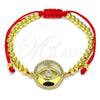 Oro Laminado Adjustable Bolo Bracelet, Gold Filled Style Evil Eye and Ball Design, with White Micro Pave and White Cubic Zirconia, Polished, Golden Finish, 03.368.0042.11 (04 MM Thickness, 11 Inches Length)