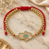 Oro Laminado Adjustable Bolo Bracelet, Gold Filled Style Hand of God and Ball Design, with Turquoise and White Micro Pave, Polished, Golden Finish, 03.368.0043.10 (04 MM Thickness, 10 Inches Length)