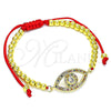 Oro Laminado Adjustable Bolo Bracelet, Gold Filled Style Evil Eye and Ball Design, with Multicolor Micro Pave and White Cubic Zirconia, Polished, Golden Finish, 03.368.0046.11 (04 MM Thickness, 11 Inches Length)