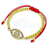 Oro Laminado Adjustable Bolo Bracelet, Gold Filled Style Evil Eye and Ball Design, with Multicolor Micro Pave and White Cubic Zirconia, Polished, Golden Finish, 03.368.0046.11 (04 MM Thickness, 11 Inches Length)