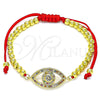 Oro Laminado Adjustable Bolo Bracelet, Gold Filled Style Evil Eye and Ball Design, with Multicolor Micro Pave and White Cubic Zirconia, Polished, Golden Finish, 03.368.0046.11 (04 MM Thickness, 11 Inches Length)