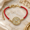 Oro Laminado Fancy Bracelet, Gold Filled Style Judaica and Evil Eye Design, with White Micro Pave and White Cubic Zirconia, Polished, Golden Finish, 03.368.0052.06 (02 MM Thickness, 6 Inches Length)