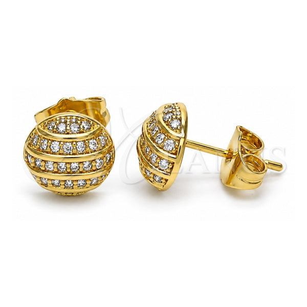 Oro Laminado Stud Earring, Gold Filled Style with White Micro Pave, Polished, Golden Finish, 02.344.0092