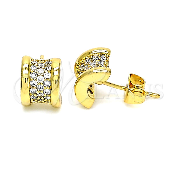 Oro Laminado Stud Earring, Gold Filled Style with White Micro Pave, Polished, Golden Finish, 02.344.0094