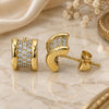 Oro Laminado Stud Earring, Gold Filled Style with White Micro Pave, Polished, Golden Finish, 02.344.0094