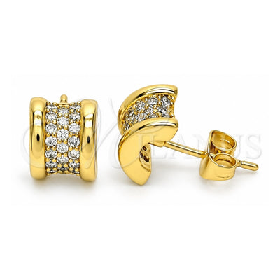 Oro Laminado Stud Earring, Gold Filled Style with White Micro Pave, Polished, Golden Finish, 02.344.0094