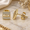 Oro Laminado Stud Earring, Gold Filled Style Love Design, with White Micro Pave, Polished, Golden Finish, 02.344.0096