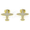 Oro Laminado Stud Earring, Gold Filled Style with White Micro Pave, Polished, Golden Finish, 02.344.0097