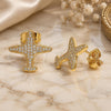 Oro Laminado Stud Earring, Gold Filled Style with White Micro Pave, Polished, Golden Finish, 02.344.0097