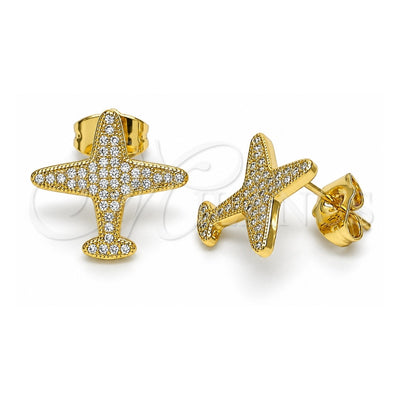 Oro Laminado Stud Earring, Gold Filled Style with White Micro Pave, Polished, Golden Finish, 02.344.0097