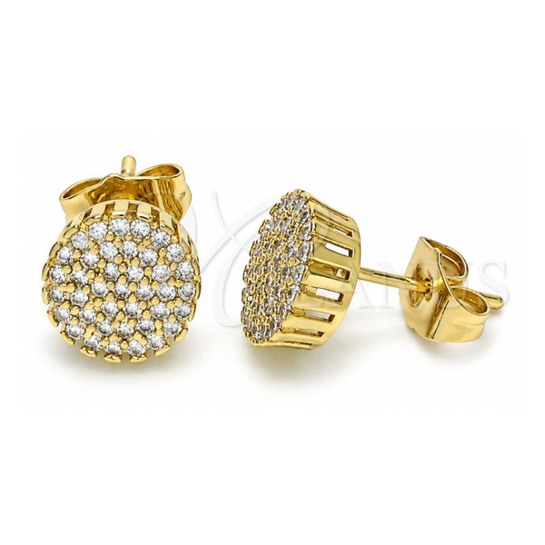 Oro Laminado Stud Earring, Gold Filled Style with White Micro Pave, Polished, Golden Finish, 02.344.0100