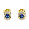 Oro Laminado Stud Earring, Gold Filled Style with Sapphire Blue Cubic Zirconia and White Micro Pave, Polished, Golden Finish, 02.344.0101