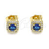 Oro Laminado Stud Earring, Gold Filled Style Cluster Design, with Sapphire Blue Cubic Zirconia and White Micro Pave, Polished, Golden Finish, 02.344.0101