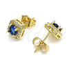 Oro Laminado Stud Earring, Gold Filled Style Cluster Design, with Sapphire Blue Cubic Zirconia and White Micro Pave, Polished, Golden Finish, 02.344.0101