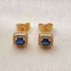 Oro Laminado Stud Earring, Gold Filled Style Cluster Design, with Sapphire Blue Cubic Zirconia and White Micro Pave, Polished, Golden Finish, 02.344.0101