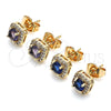 Oro Laminado Stud Earring, Gold Filled Style Cluster Design, with Sapphire Blue Cubic Zirconia and White Micro Pave, Polished, Golden Finish, 02.344.0101