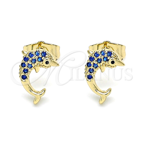 Gold Filled Ring — Stud Earring Dolphin Design with Sapphire Blue Micro — alternate product view — SKU 143590 | Oro Laminado anillo — Stud Earring Dolphin diseño with Sapphire Blue Micro — SKU 143590