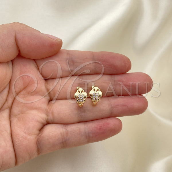 Gold Filled Hoop Earrings — Huggie Hoop Butterfly Design with Pink Micro Pave — alternate product view — SKU 143591 | Oro Laminado aretes de aro — Huggie Hoop Butterfly diseño with Pink Micro Pave — SKU 143591
