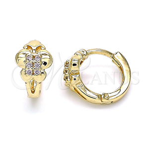 Gold Filled Hoop Earrings — Huggie Hoop Butterfly Design with Pink Micro Pave — main product view — SKU 143591 | Oro Laminado aretes de aro — Huggie Hoop Butterfly diseño with Pink Micro Pave — SKU 143591