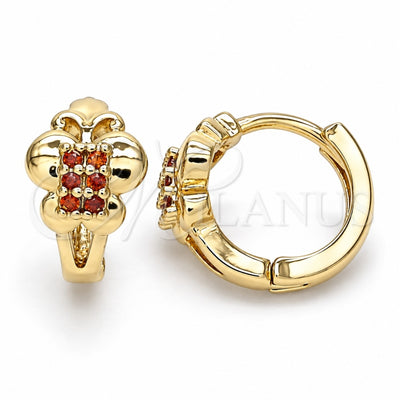Oro Laminado Huggie Hoop, Gold Filled Style Butterfly Design, with Garnet Micro Pave, Polished, Golden Finish, 02.284.0041.1.12
