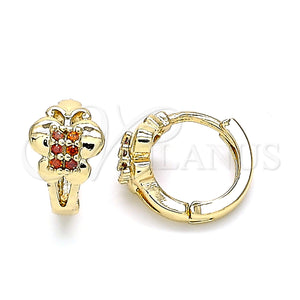 Gold Filled Hoop Earrings — Huggie Hoop Butterfly Design with Garnet Micro Pave — main product view — SKU 143592 | Oro Laminado aretes de aro — Huggie Hoop Butterfly diseño with Garnet Micro Pave — SKU 143592