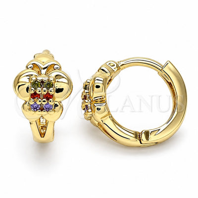 Oro Laminado Huggie Hoop, Gold Filled Style Butterfly Design, with Multicolor Micro Pave, Polished, Golden Finish, 02.284.0041.2.12