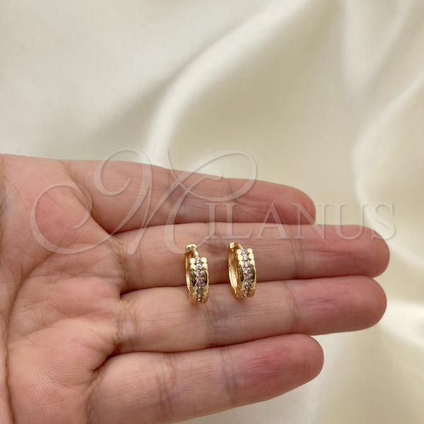 Gold Filled Hoop Earrings — Huggie Hoop with Pink Micro Pave Polished 02. — alternate product view — SKU 143594 | Oro Laminado aretes de aro — Huggie Hoop with Pink Micro Pave pulido 02. — SKU 143594