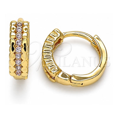 Oro Laminado Huggie Hoop, Gold Filled Style with Pink Micro Pave, Polished, Golden Finish, 02.284.0042.12