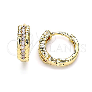 Gold Filled Hoop Earrings — Huggie Hoop with Pink Micro Pave Polished 02. — main product view — SKU 143594 | Oro Laminado aretes de aro — Huggie Hoop with Pink Micro Pave pulido 02. — SKU 143594