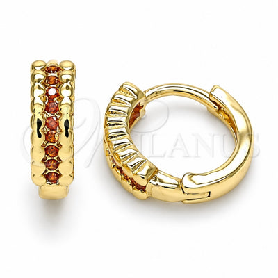 Oro Laminado Huggie Hoop, Gold Filled Style with Garnet Micro Pave, Polished, Golden Finish, 02.284.0042.1.12