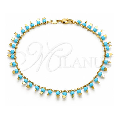 Oro Laminado Charm Anklet , Gold Filled Style Star Design, with Turquoise Crystal, Polished, Golden Finish, 03.169.0007.10 (02 MM Thickness, 10 Inches Length)