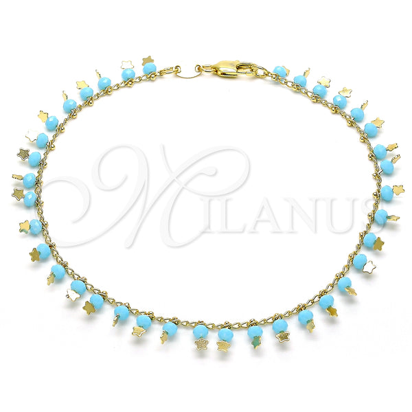 Gold Filled Anklet — Charm Anklet Star Design with Turquoise Crystal Polished — main product view — SKU 143597 | Oro Laminado tobillera — Charm Anklet estrella diseño with Turquoise cristal pulido — SKU 143597
