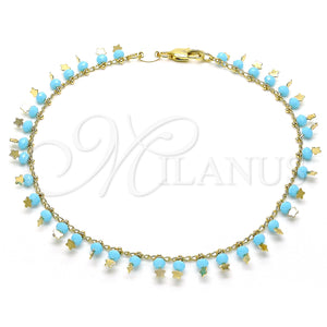 Gold Filled Anklet — Charm Anklet Star Design with Turquoise Crystal Polished — main product view — SKU 143597 | Oro Laminado tobillera — Charm Anklet estrella diseño with Turquoise cristal pulido — SKU 143597