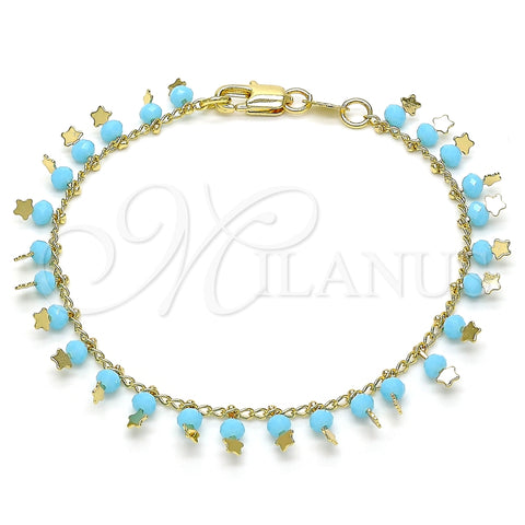 Oro Laminado Charm Bracelet, Gold Filled Style Star Design, with Turquoise Crystal, Polished, Golden Finish, 03.169.0007.08 (02 MM Thickness, 8 Inches Length)