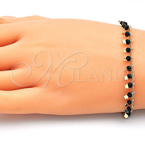 Gold Filled Bracelet — Charm Bracelet Star Design with Black Crystal Polished — alternate product view — SKU 143599 | Oro Laminado brazalete — Charm Bracelet estrella diseño with negro cristal pulido — SKU 143599