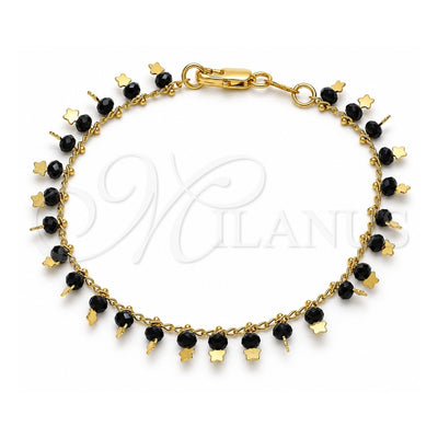 Oro Laminado Charm Bracelet, Gold Filled Style Star Design, with Black Crystal, Polished, Golden Finish, 03.169.0007.1.08 (02 MM Thickness, 8 Inches Length)