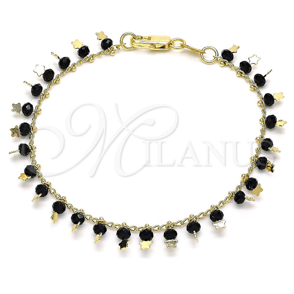 Gold Filled Bracelet — Charm Bracelet Star Design with Black Crystal Polished — main product view — SKU 143599 | Oro Laminado brazalete — Charm Bracelet estrella diseño with negro cristal pulido — SKU 143599