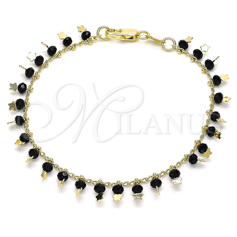 Oro Laminado Charm Bracelet, Gold Filled Style Star Design, with Black Crystal, Polished, Golden Finish, 03.169.0007.1.08 (02 MM Thickness, 8 Inches Length)