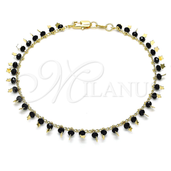 Oro Laminado Charm Anklet , Gold Filled Style Star Design, with Black Crystal, Polished, Golden Finish, 03.169.0007.1.10 (02 MM Thickness, 10 Inches Length)
