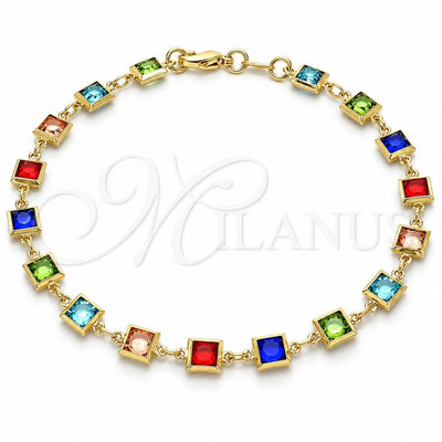 Oro Laminado Fancy Anklet, Gold Filled Style with Multicolor Cubic Zirconia, Polished, Golden Finish, 03.326.0002.1.10 (07 MM Thickness, 10 Inches Length)